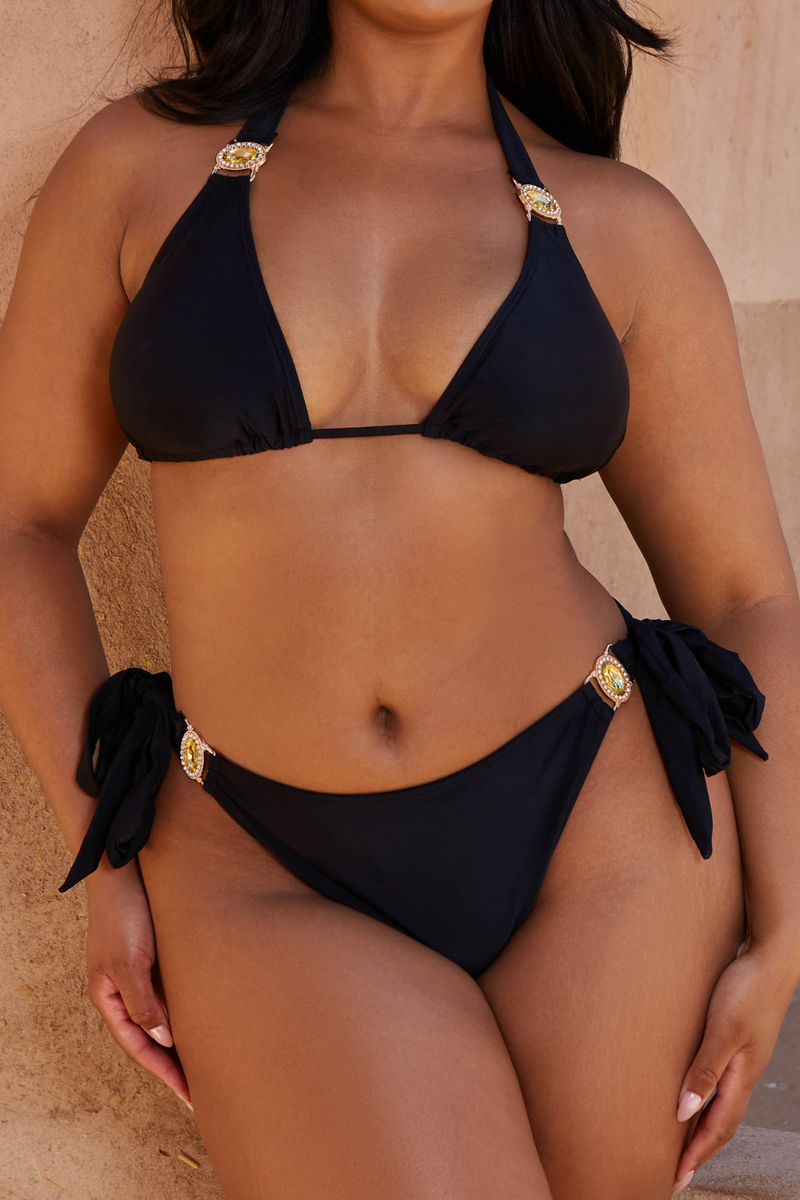 Amour Curve 'Black' Triangle Crystal Bikini Top