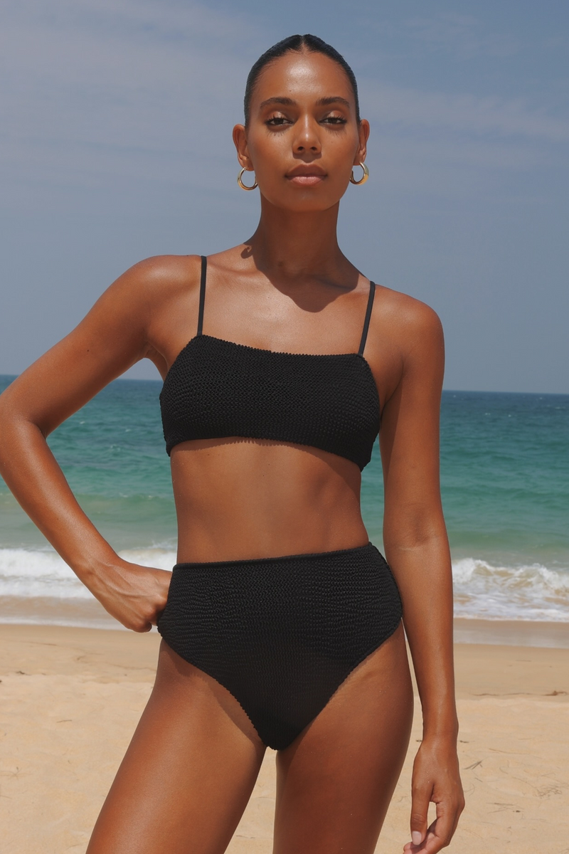 'Black' Scrunch High Waist Bikini Bottoms