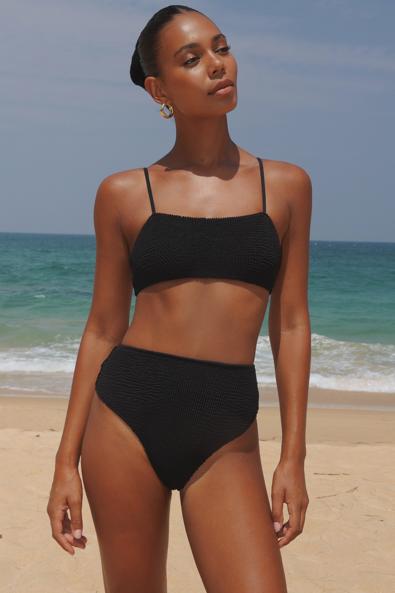'Black' Scrunch High Waist Bikini Bottoms