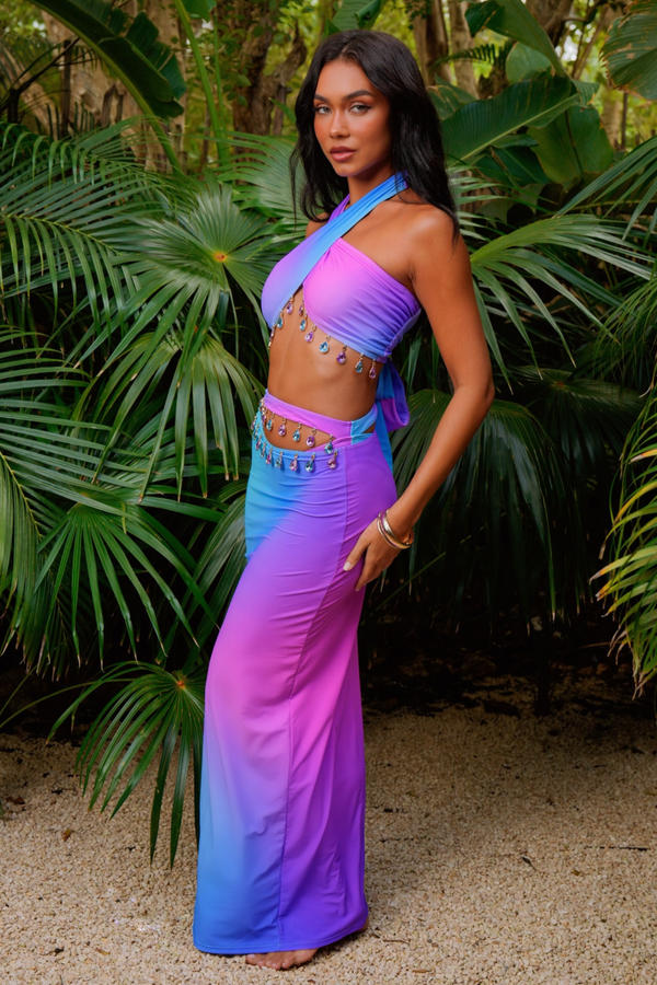 Club Tropicana 'Purple Rain' Droplet Maxi Skirt