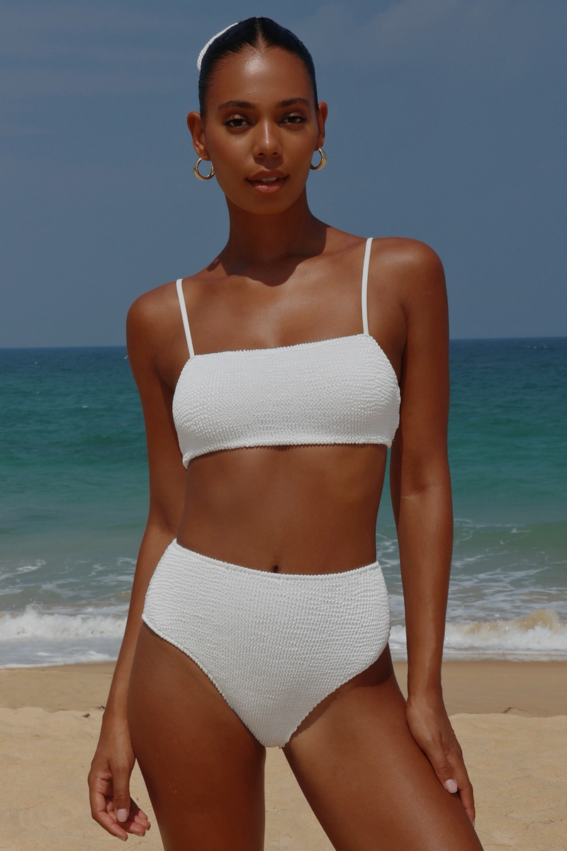 'White' Scrunch Crop Bikini Top