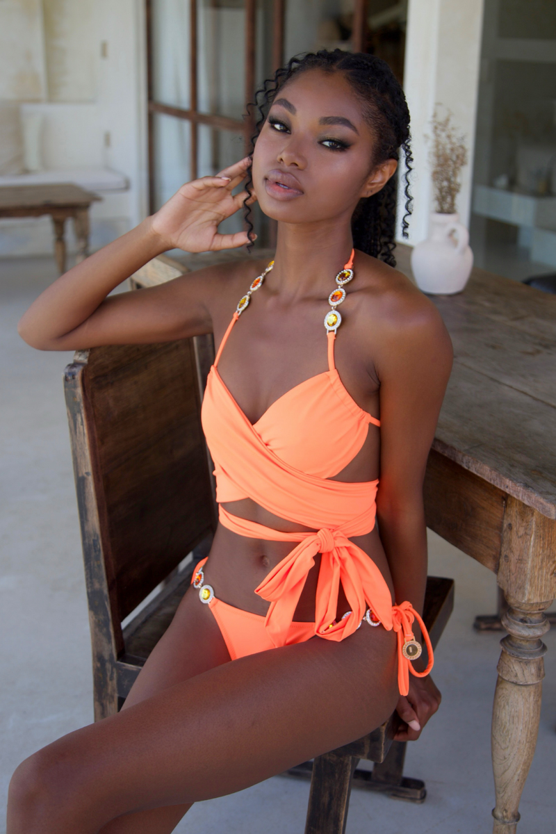 Arabian Nights 'Orange' Ria Crystal Wrap Bikini Top