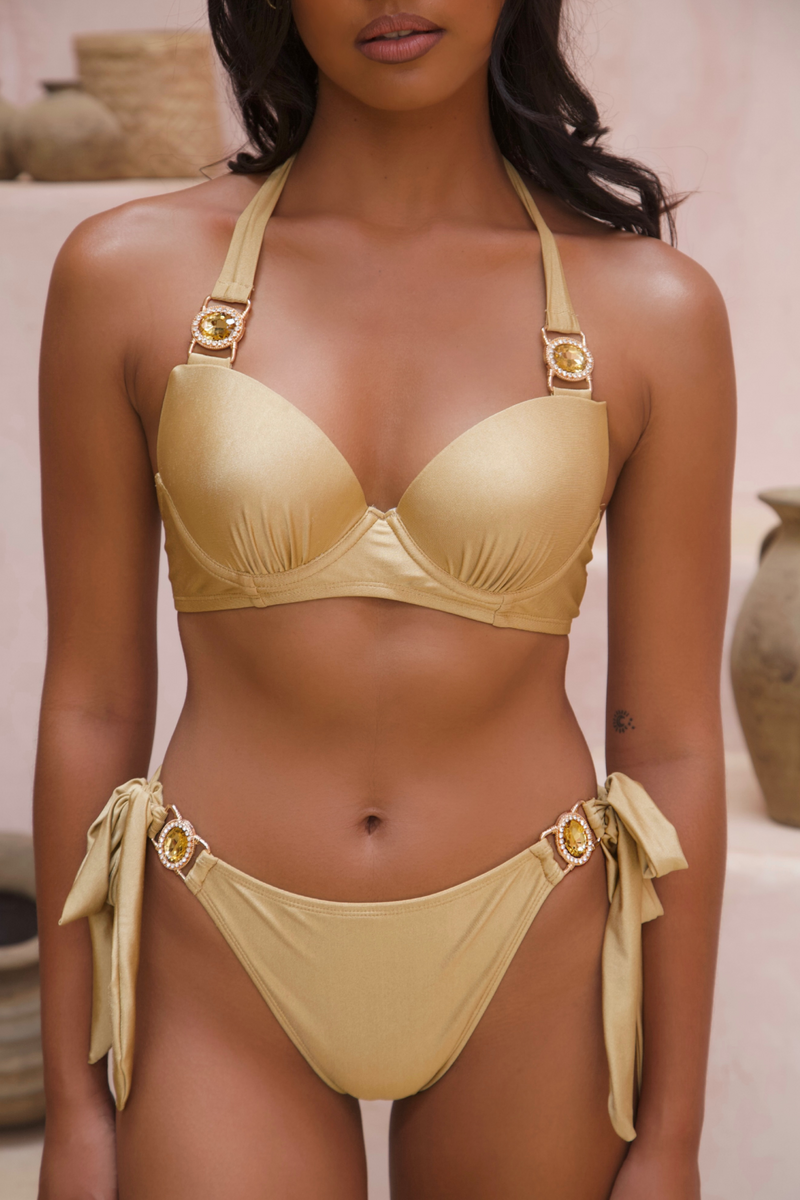 Amour 'Gold Shimmer' Push Up Crystal Bikini Top